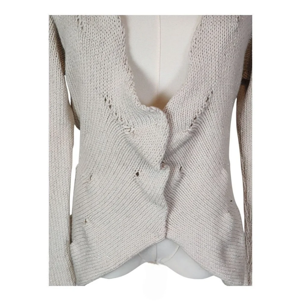Lilith Paris Distressed Knit Cardigan Cream Avant Garde Cotton Blend XS - Picture 2 of 7